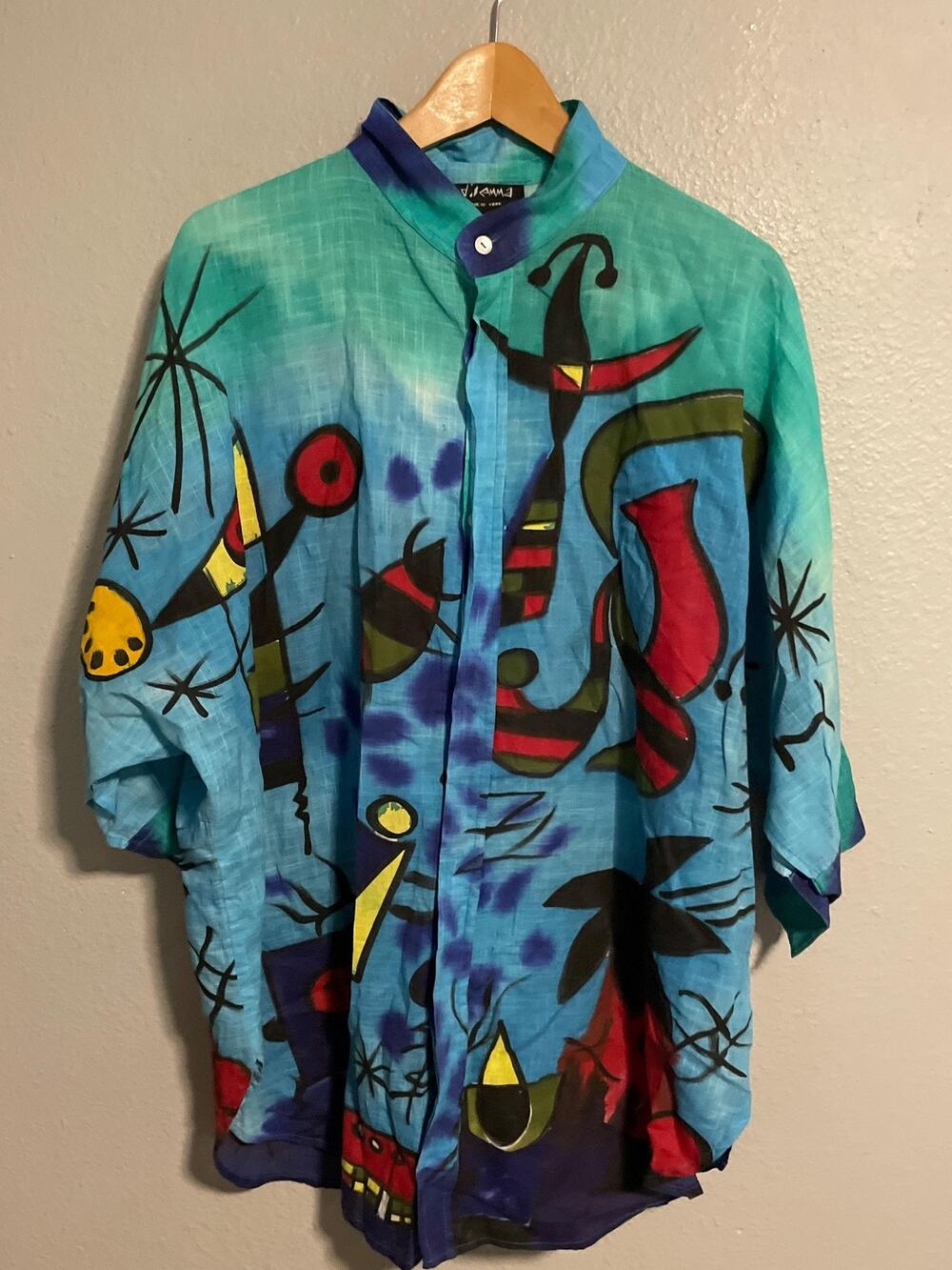 Dilemma Tunic Top Womens One Size Blue Abstract Art To Wear Wacky Boho Artsy 90s